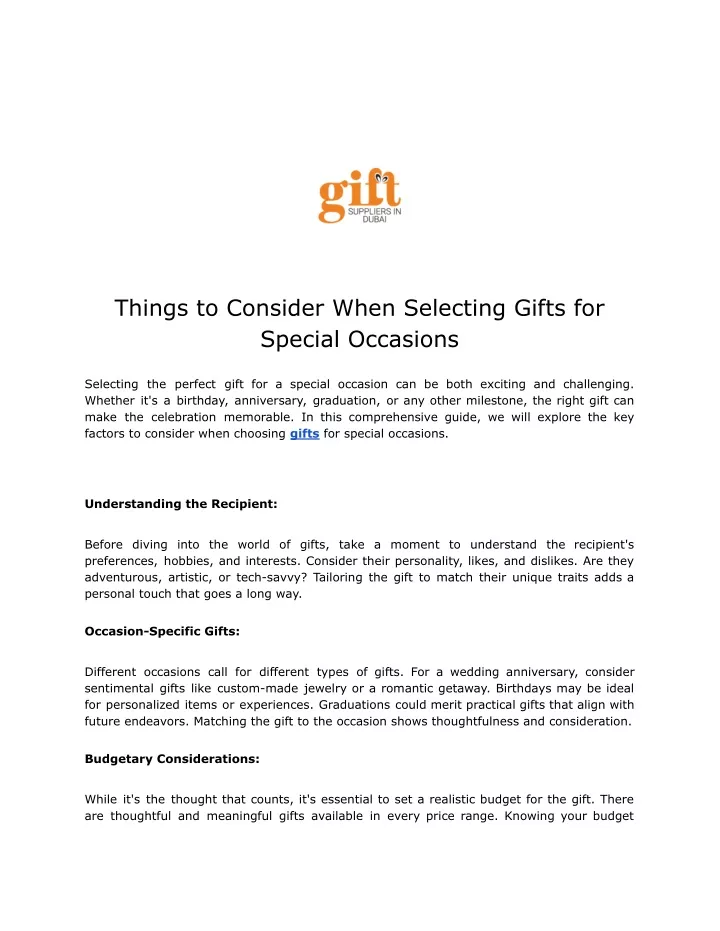 things to consider when selecting gifts