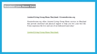 Assisted Living Group Home Maryland.  Greatestloveinc.org