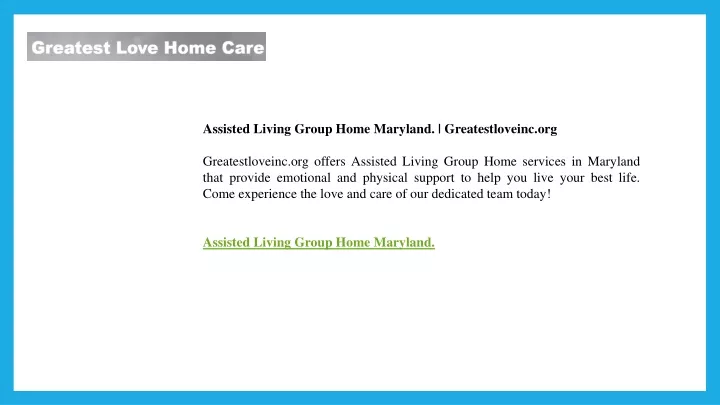 assisted living group home maryland