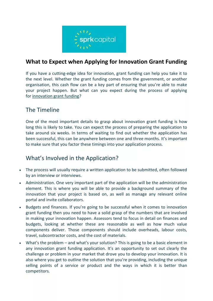 what to expect when applying for innovation grant