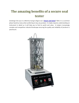The amazing benefits of a secure seal tester
