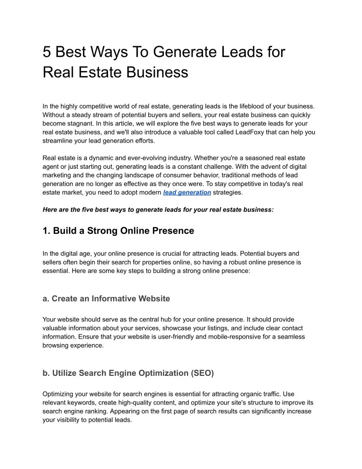 5 best ways to generate leads for real estate