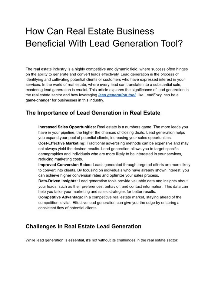 how can real estate business beneficial with lead