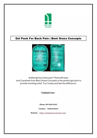 Gel Pack For Back Pain | Bent Grass Concepts