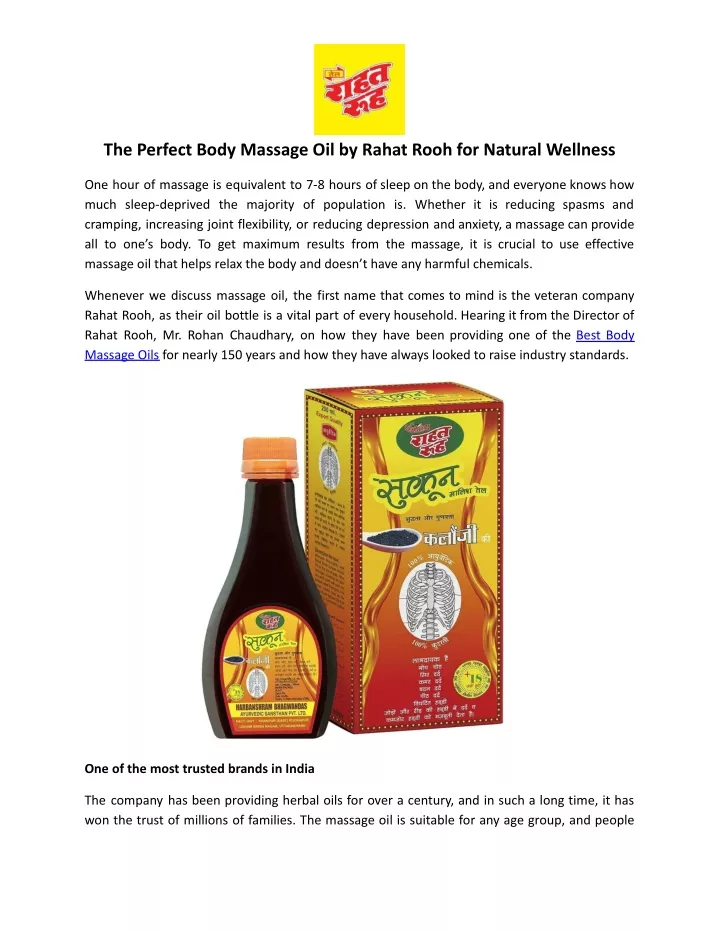 the perfect body massage oil by rahat rooh