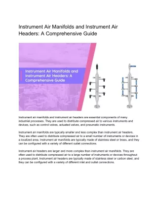 Instrument Air Manifolds and Instrument Air Headers_ A Comprehensive Guide