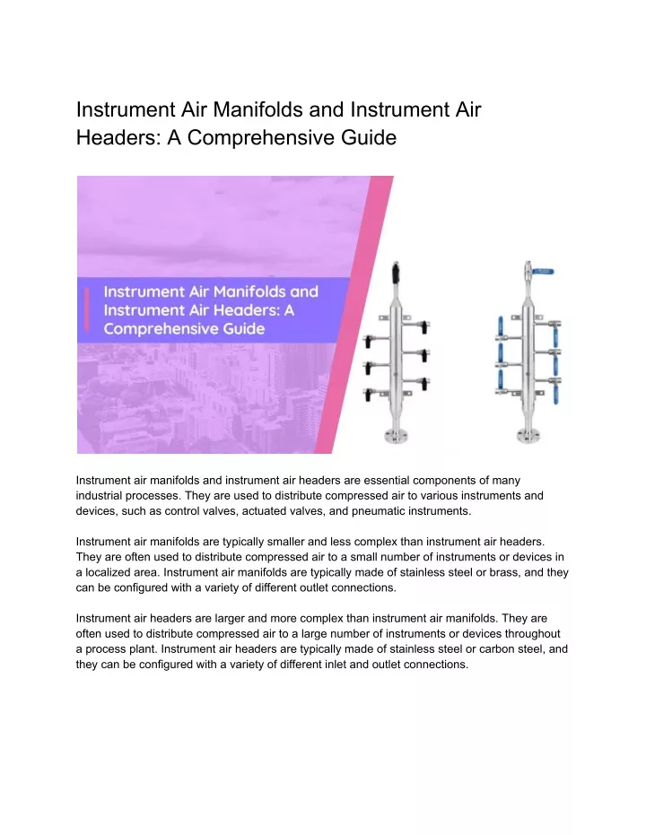 instrument air manifolds and instrument