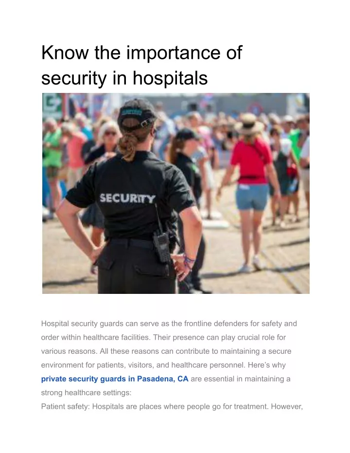 know the importance of security in hospitals