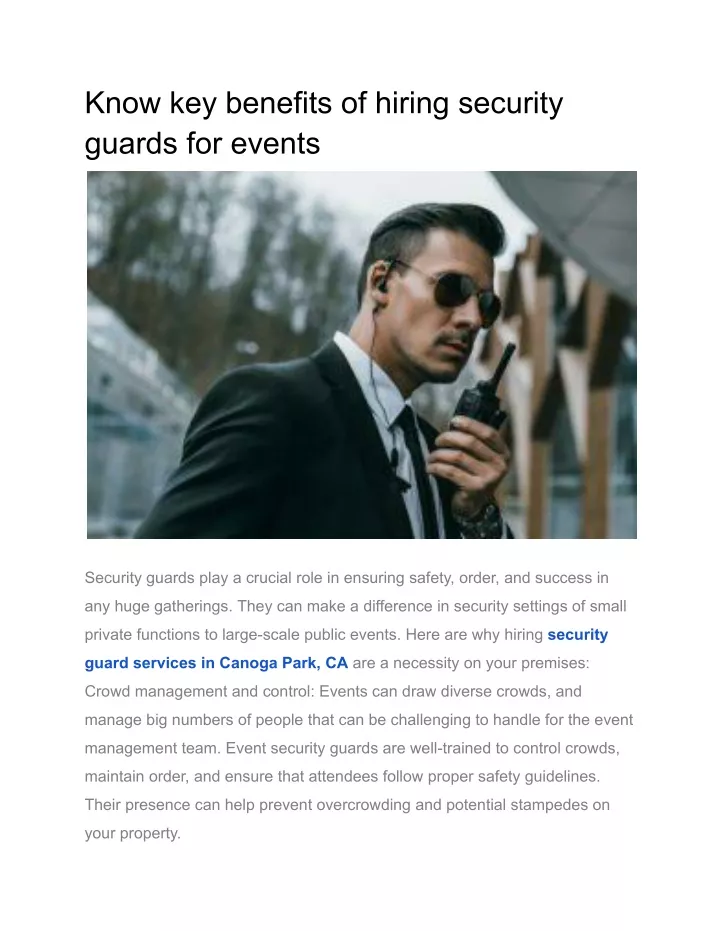 know key benefits of hiring security guards