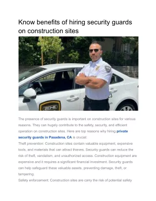 Know benefits of hiring security guards on construction sites