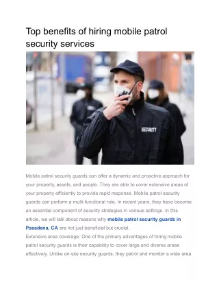Top benefits of hiring mobile patrol security services