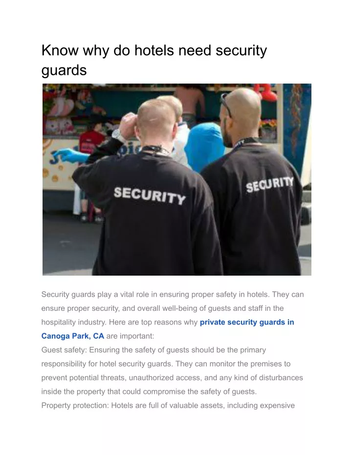 know why do hotels need security guards