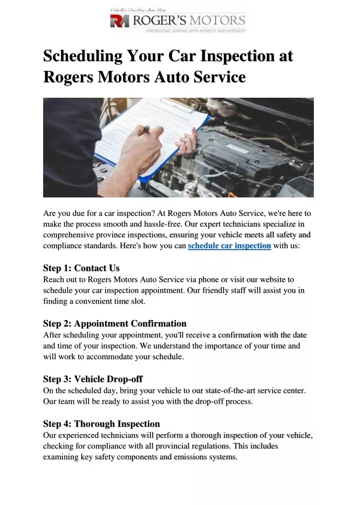 scheduling your car inspection at rogers motors