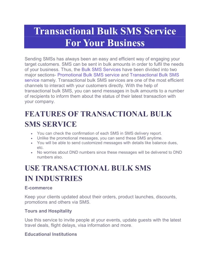 transactional bulk sms service for your business