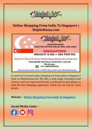 Online Shopping From India To Singapore | Shipindiasey