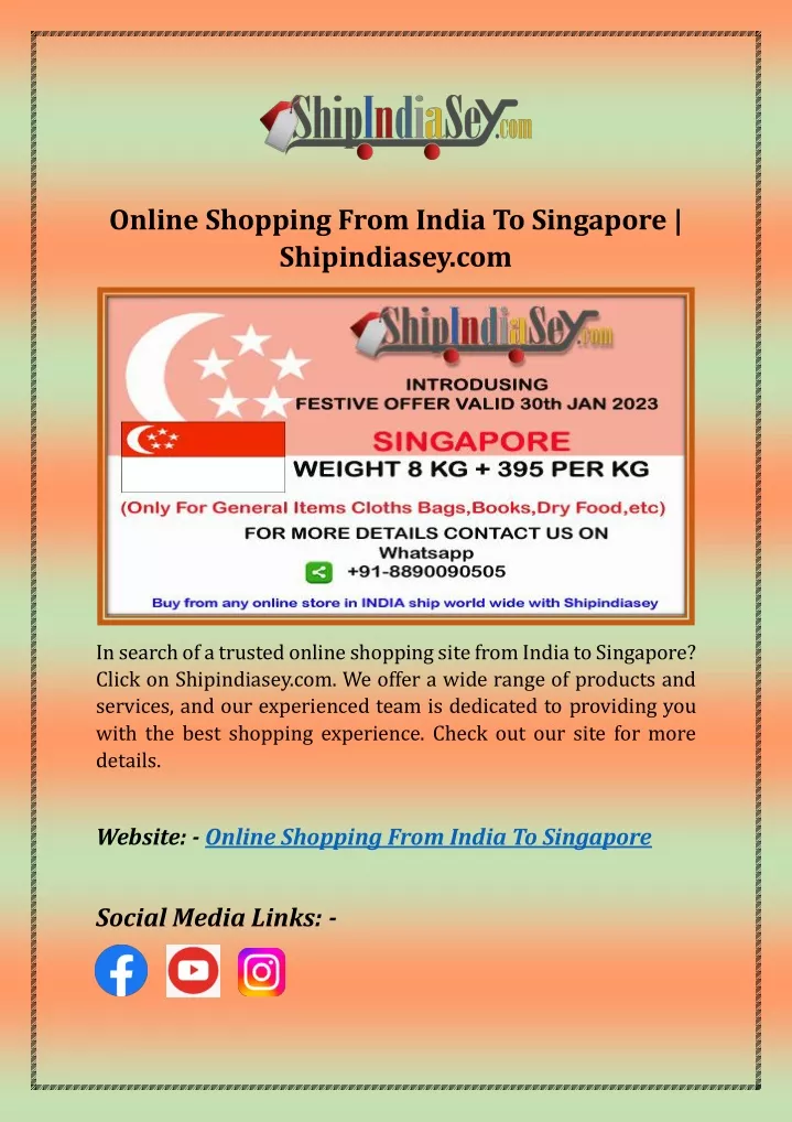 online shopping from india to singapore