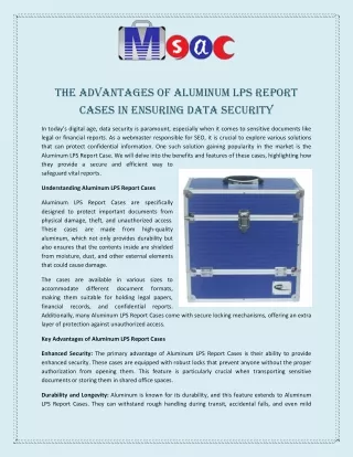 The Advantages of Aluminum LPS Report Cases in Ensuring Data Security