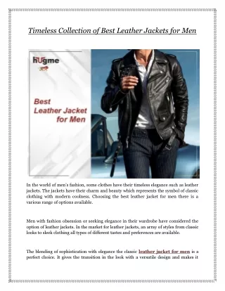 Timeless Collection of Best Leather Jackets for Men