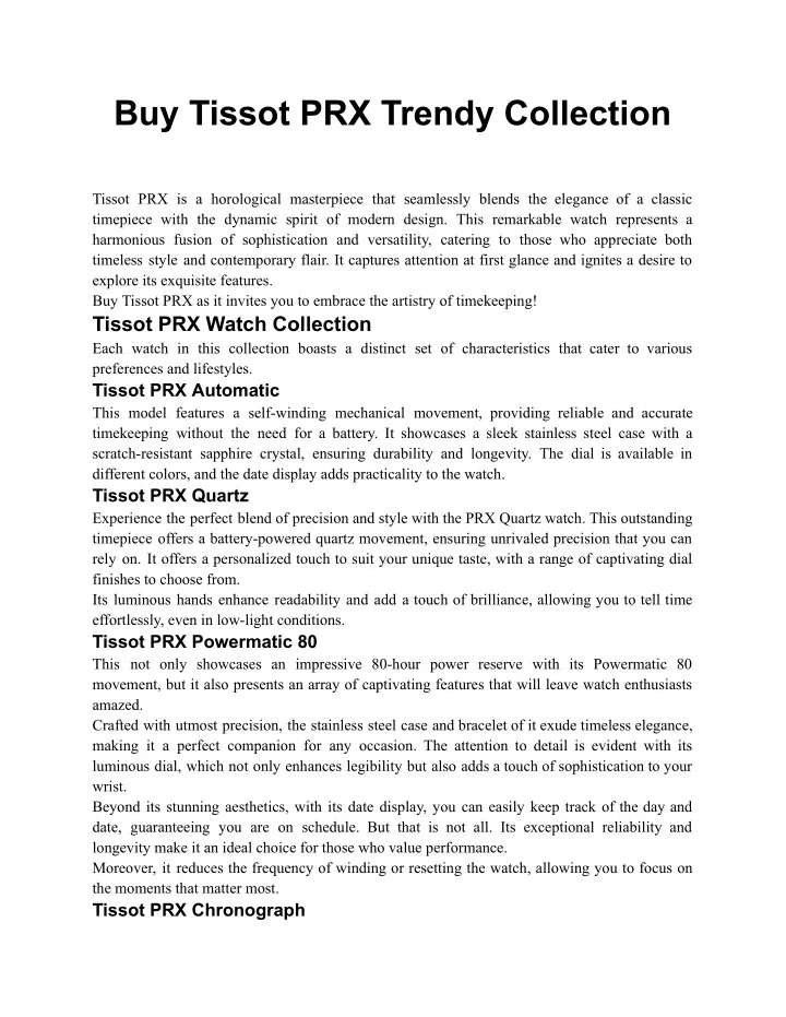 buy tissot prx trendy collection