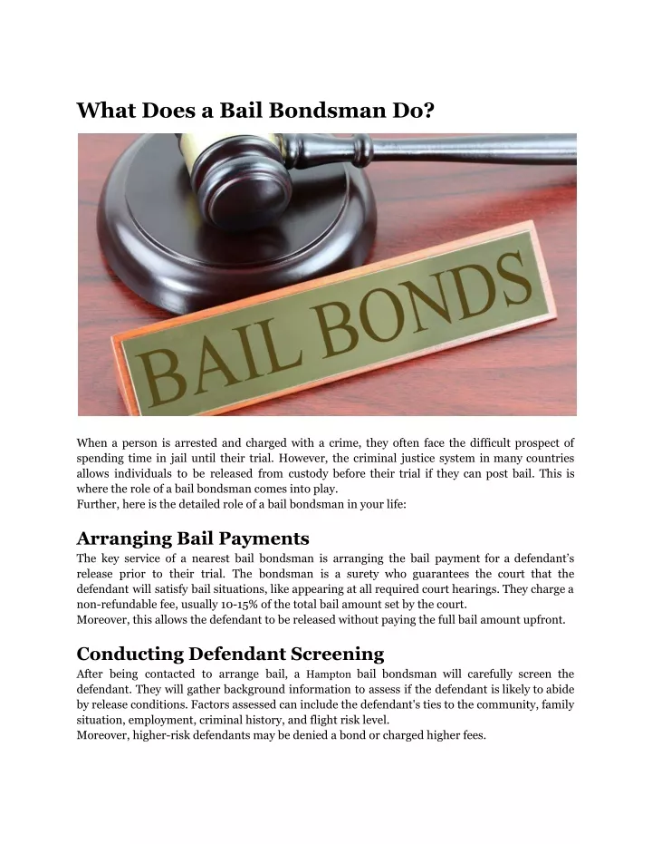 what does a bail bondsman do