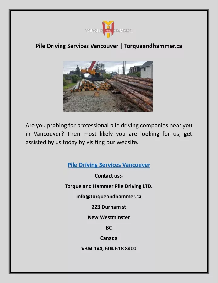 pile driving services vancouver torqueandhammer ca