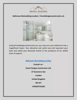 Bathroom Remodeling London | Smartdesignsconstructors.uk