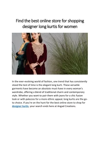 Find the best online store for shopping designer long kurtis for women