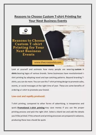 Reasons to Choose Custom T-shirt Printing for Your Next Business Events