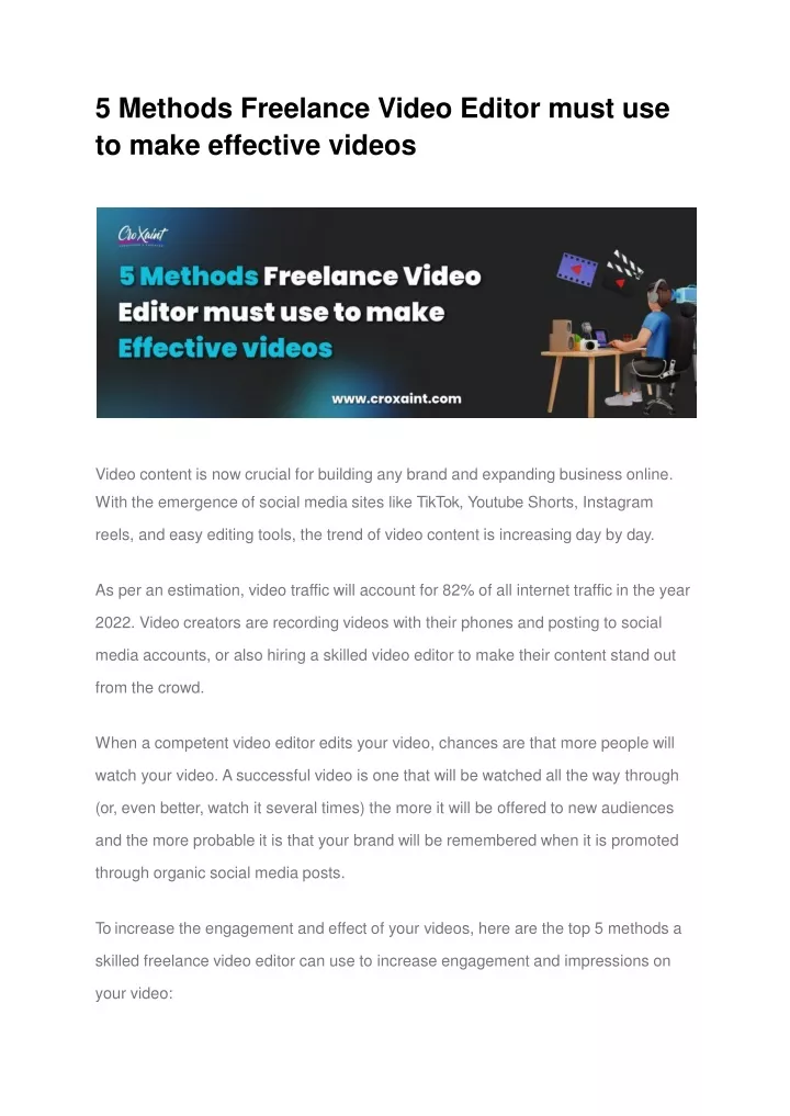 5 methods freelance video editor must use to make