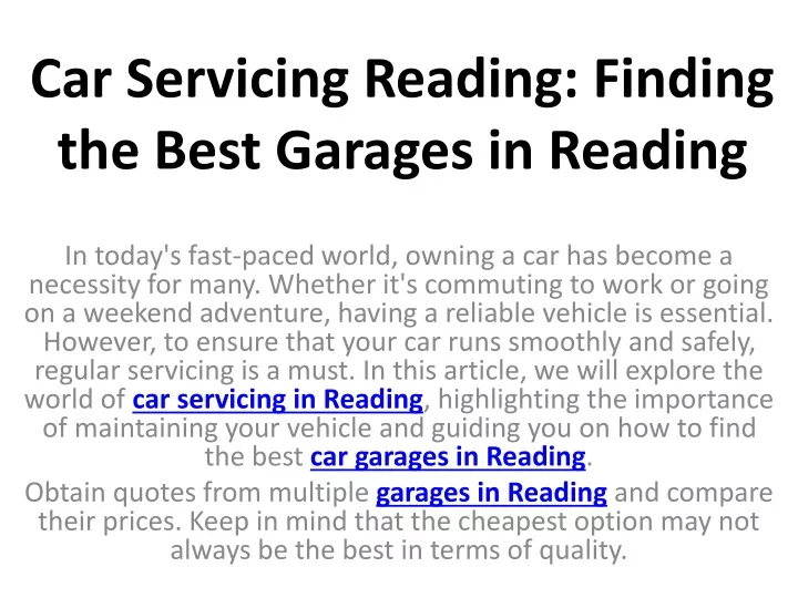 car servicing reading finding the best garages in reading