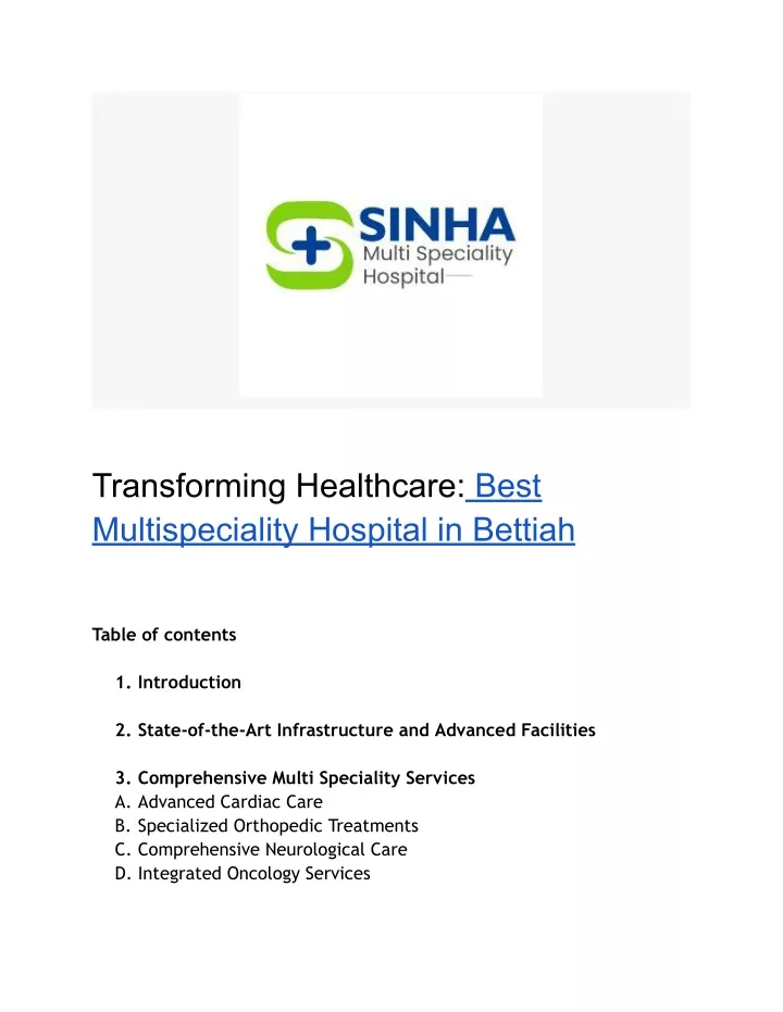 transforming healthcare best multispeciality
