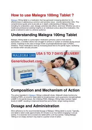How to use Malegra 100mg Tablet