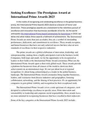 Seeking Excellence The Prestigious Award at International Prime Awards 2023