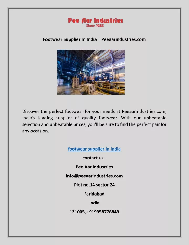 footwear supplier in india peeaarindustries com