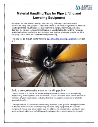 Enhance Workplace Safety with Material Handling Tips for Pipe Lifting and Lowering Equipment