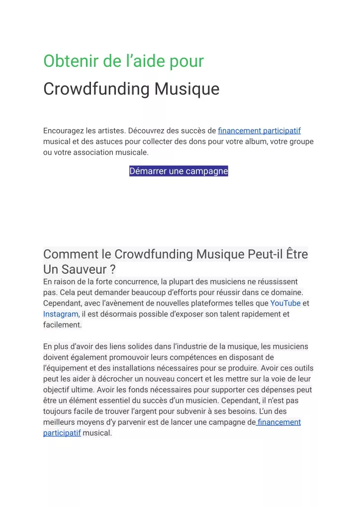 obtenir de l aide pour crowdfunding musique