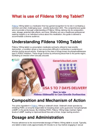 What is use of Fildena 100 mg Tablet