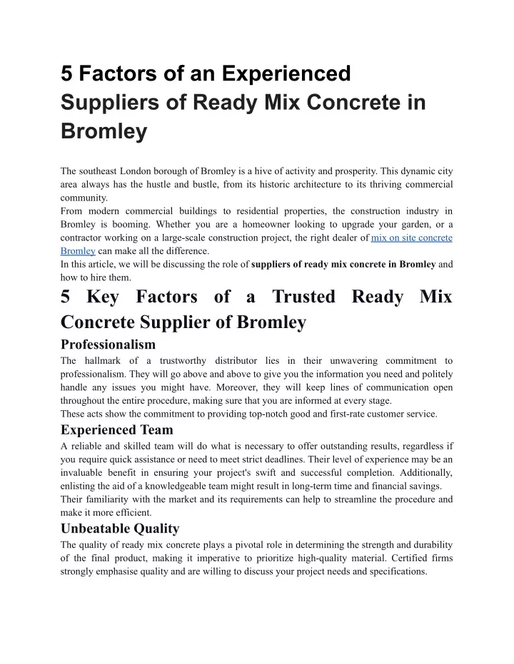 5 factors of an experienced suppliers of ready