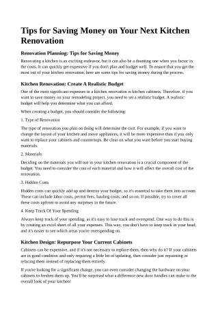 Tips for Saving Money on Your Next Kitchen Renovation