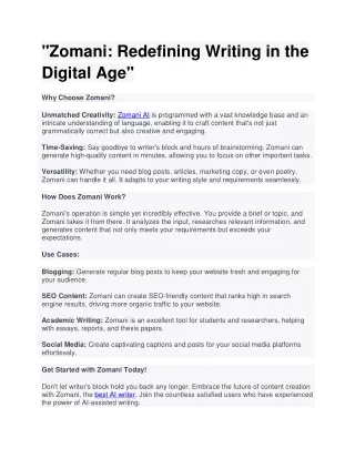 "Zomani: Redefining Writing in the Digital Age"