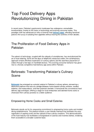 Top Food Delivery Apps Revolutionizing Dining in Pakistan