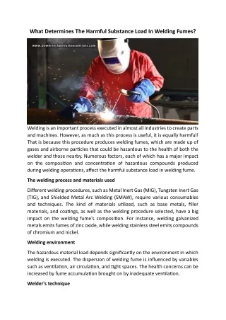 What Determines The Harmful Substance Load In Welding Fumes