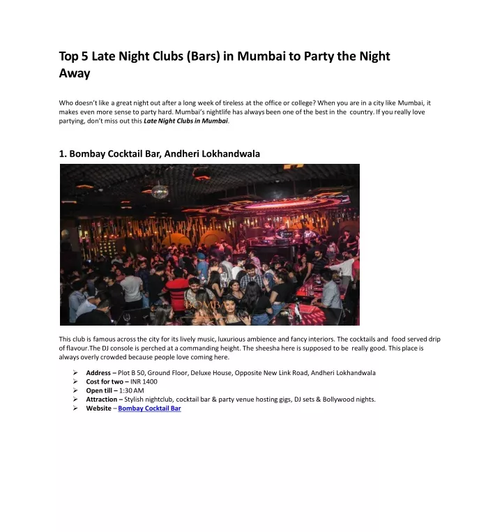 top 5 late night clubs bars in mumbai to party