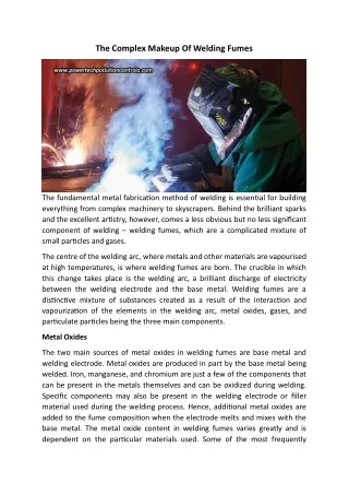 The Complex Makeup Of Welding Fumes