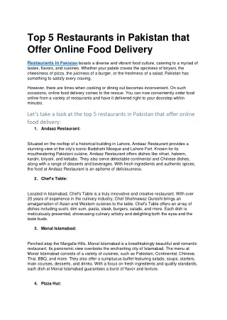 Top 5 Restaurants in Pakistan that Offer Online Food Delivery