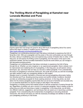 The Thrilling World of Paragliding at Kamshet near Lonavala Mumbai and Pune