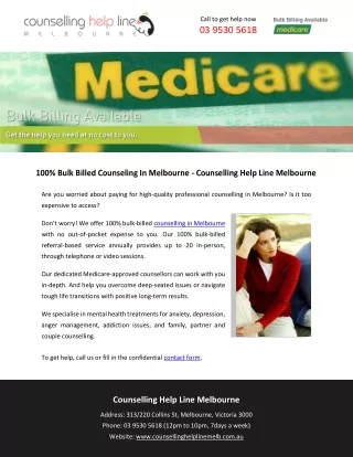 100% Bulk Billed Counseling In Melbourne - Counselling Help Line Melbourne