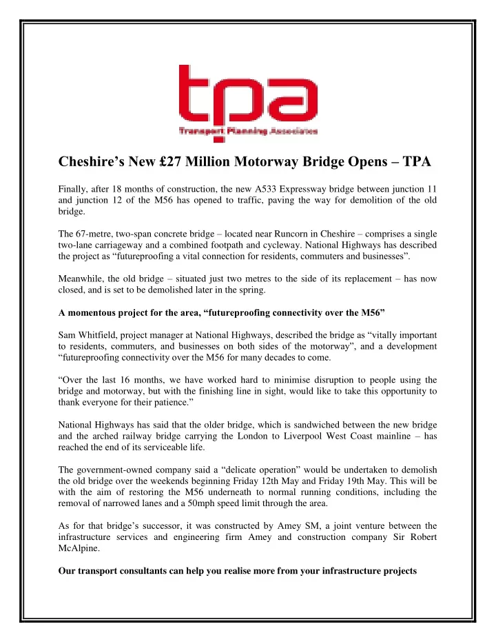 cheshire s new 27 million motorway bridge opens