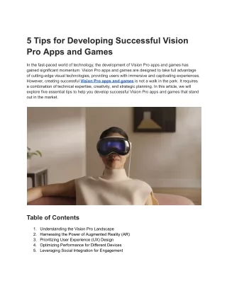 5 Tips for Developing Successful Vision Pro Apps and Games