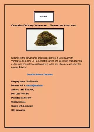 Cannabis Delivery Vancouver | Vancouver.stoni.com